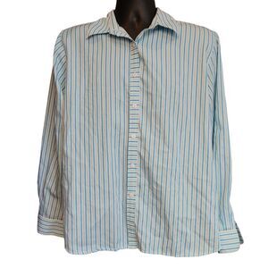 Foxcraft Men's Blue/White Striped Wrinkle Free long Sleeve Button Up Shirt 16
